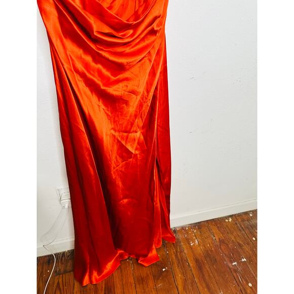 THE SEI Poppy Orange Asymmetric Cut Out Bodice High Waist Wrap Skirt Dress sz 8 - Picture 7 of 13